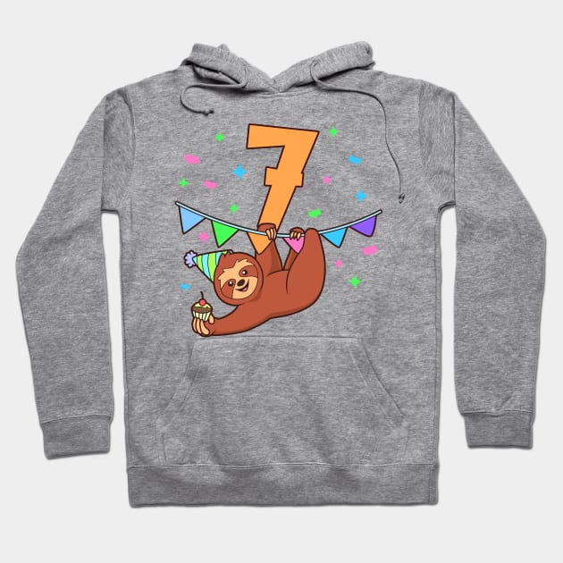 I am 7 with sloth - kids birthday 7 years old Hoodie by Modern Medieval Design